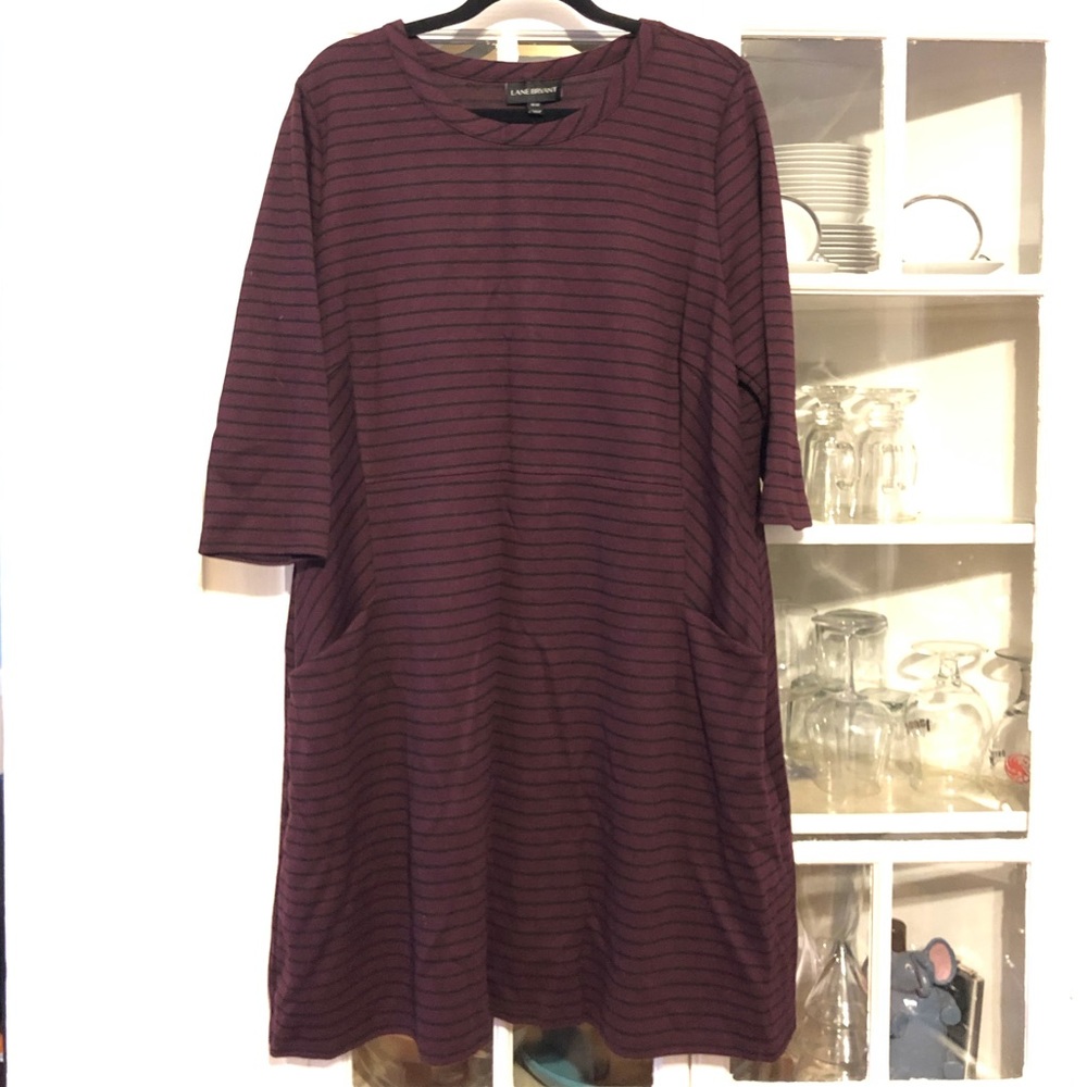 Lane Bryant Maroon and Navy Striped Dress